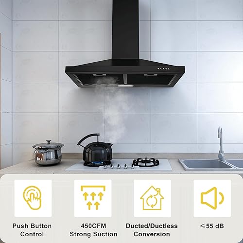 Miniatura 8 de SNDOAS Campana extractora negra de 36 pulgadas, campana extractora de acero inoxidable para montaje en pared, ventilación de campana de cocina con