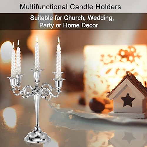 Miniatura 4 de PATIKIL Portavelas de candelabro, soporte de metal de 5 brazos para velas cónicas, soporte de vela de 10.5 pulgadas de alto para decoración de mesa
