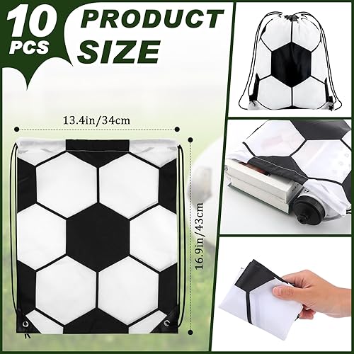 Miniatura 2 de 20 recuerdos de fiesta de fútbol, 10 botellas de agua de fútbol de 24 onzas, 10 unidades de 13.4 x 16.9 pulgadas, bolsas deportivas con cordón,
