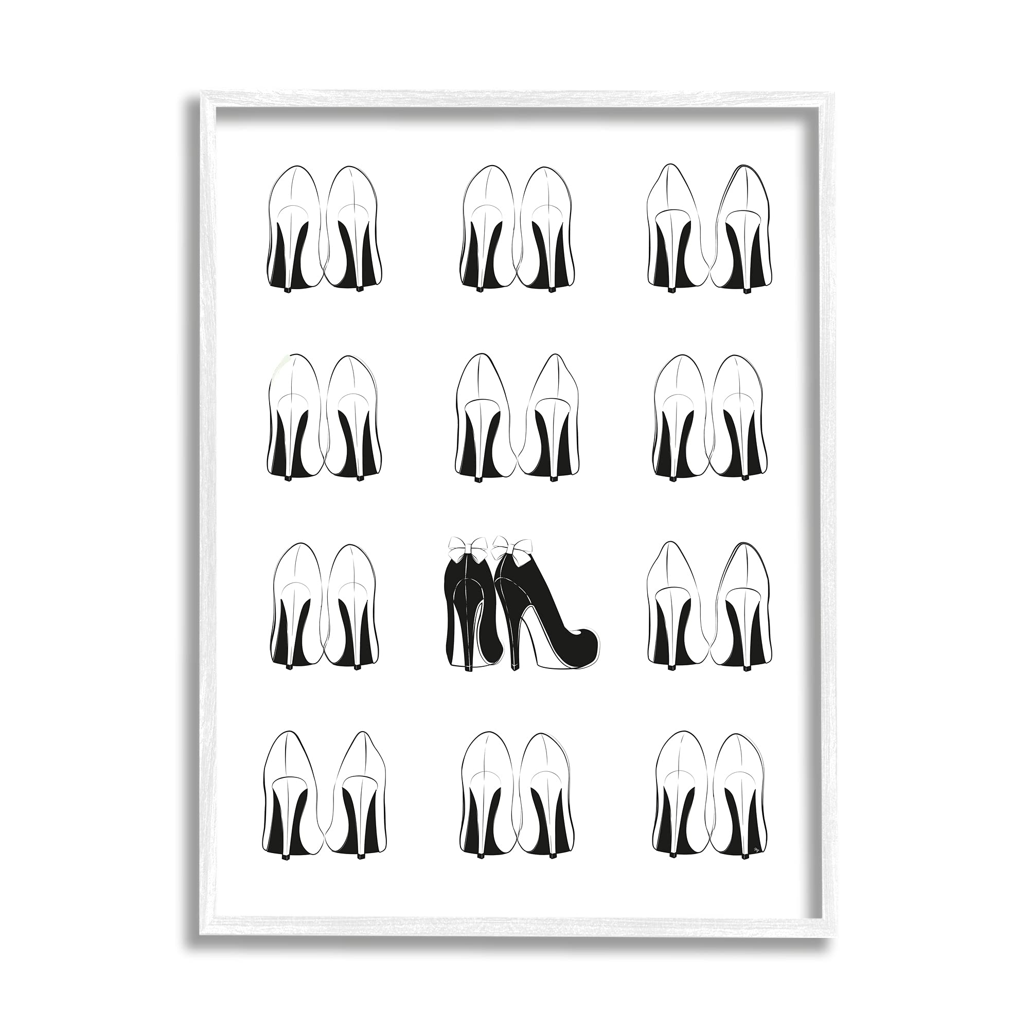'Bold Bow Heels Standout Glam Fashion Shoes'| Framed Giclee Art | Stupell Industries | White, 24 x 30 Inches, Easy to Hang and Sturdy, Made in USA, by Martina Pavlova