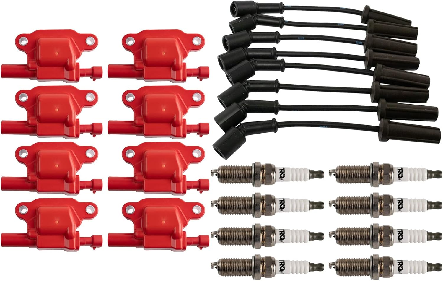 TRQ Performance Ignition Kit Ignition Coil Spark Plugs Wire Set 17 Piece Compatible with 09-12 Chevrolet Silverado 1500 4.8L 5.3L 6.0L V8 09-12 GMC Sierra 1500 4.8L 5.3L V8 SQUARE STYLE COIL ONLY