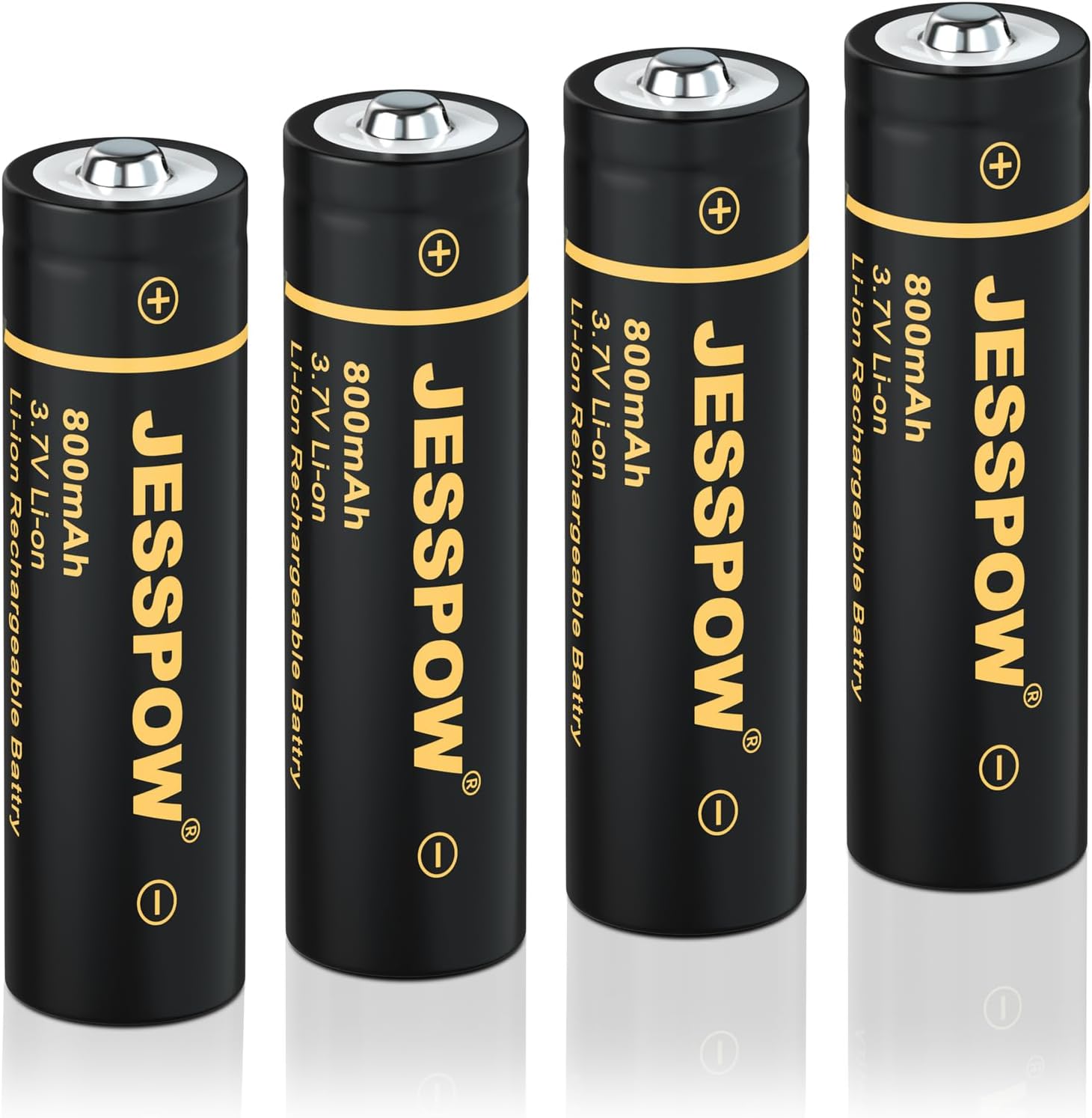 JESSPOW 4 Pack Battery 3.7V Rechargeable 800mAh Battery with Button Top for Flashlights Torches