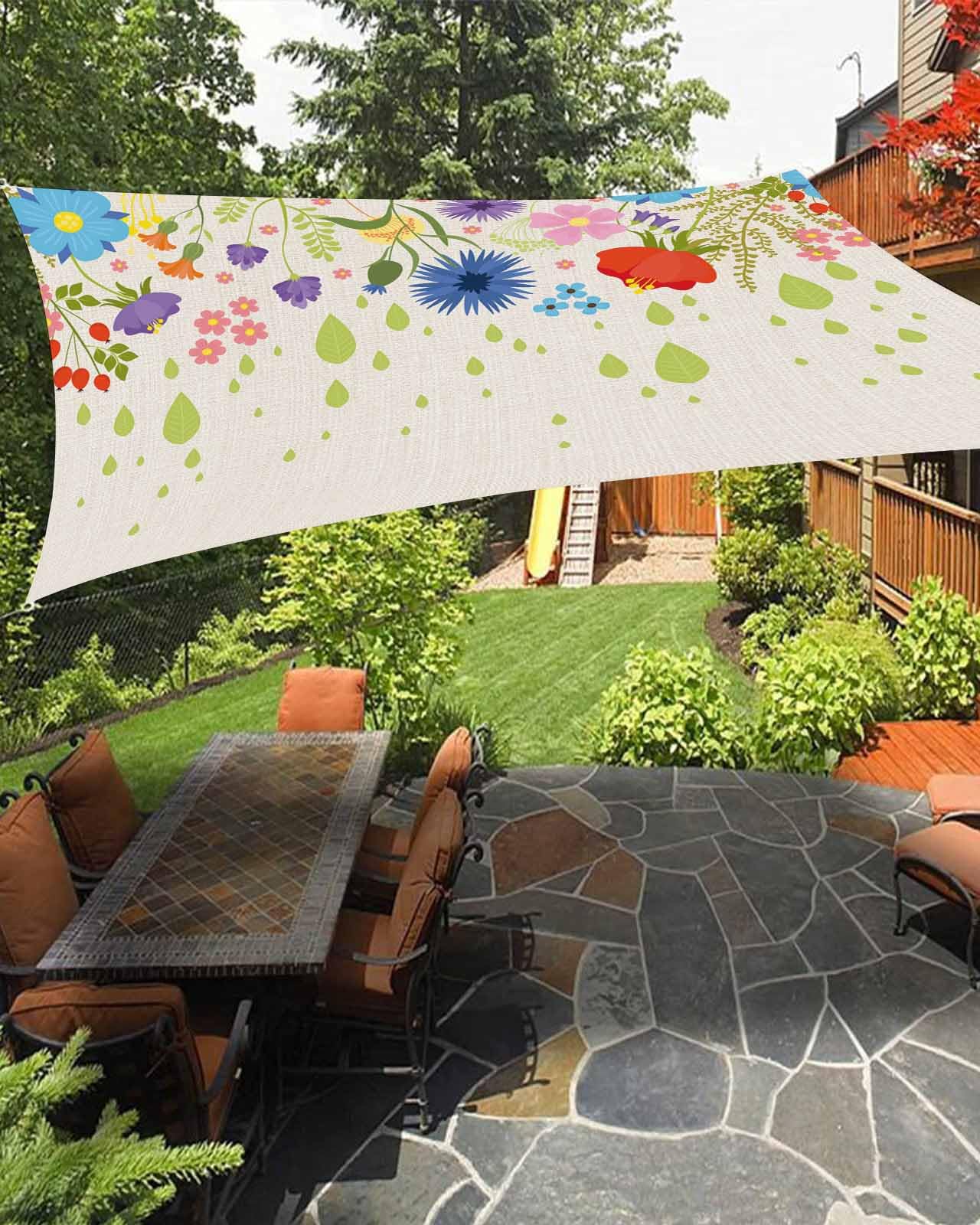 Boanket Sun Shade Sail 14' x 18', Spring Floral Large Heavy Duty Outdoor Shades Sun Screen, Colorful Flowers Botanical Summer Rustic Shade Cloth for Patio Deck Terrace Garden Lawns Beach Backyard