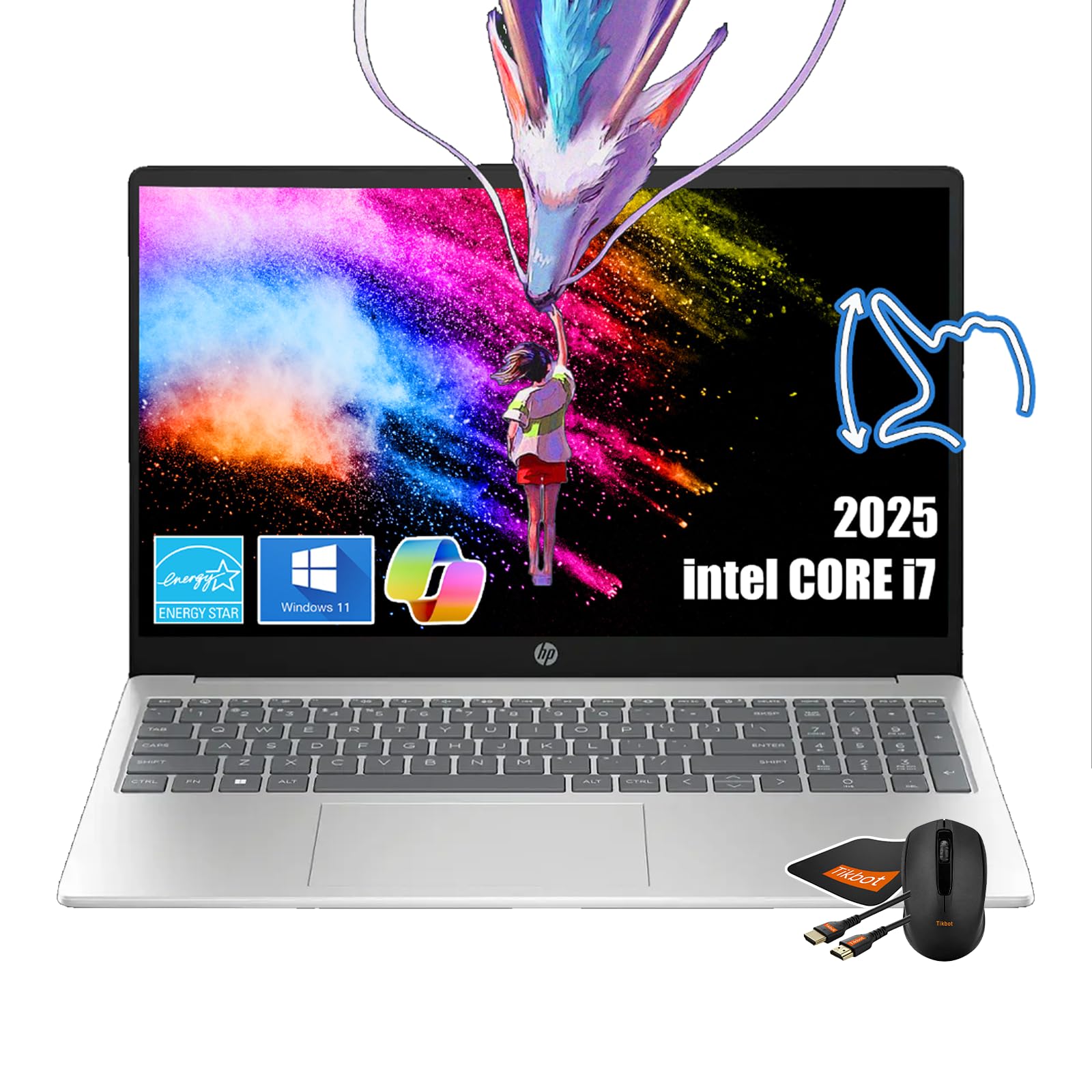 HP 15.6インチフルHDタッチスクリーンノートパソコン | Intel i7-1355U (Beats i9-10880H) | 32GB RAM | 1TB SSD | Intel Iris Xe Graphics | Win 11 | 高速充電 | Wi-Fi 6 | マウス付き