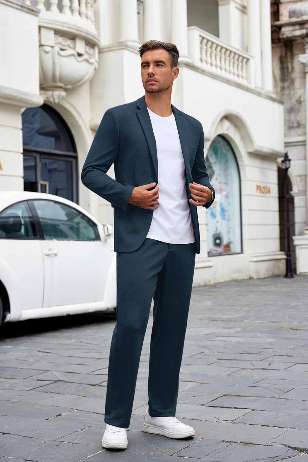 COOFANDY Men's Suits 2 Piece Slim Fit Suit Set 2 Button Lightweight Casual Knit Blazer Suit Jacket Pants - Image 4