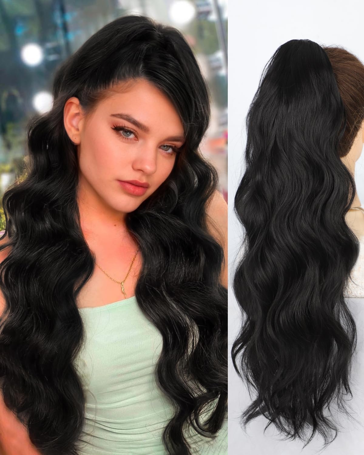 Claw Clip Ponytail Extension 24 Inch Long Ponytail Extension Synthetic Wavy Natural Soft Ponytail for Women Daily Party Use