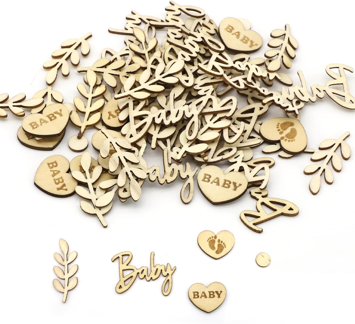 CHEERYMAGIC Baby Shower Confetti, 70PCS Wooden Confetti Baby Wood Slices, Baby Shower Table Confetti Decorations for Gender Reveal Jungle Birthday Party Supplies Boys Girls Unisex A9BBZMMP