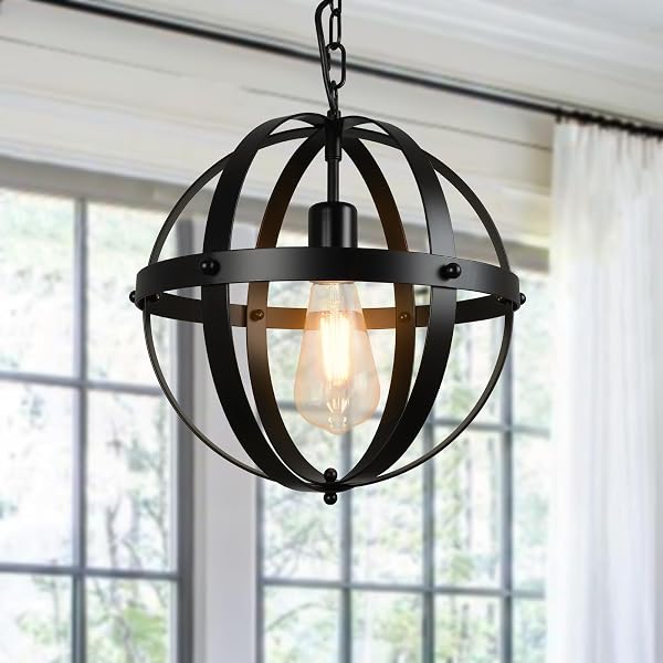 DLLT Vintage Globe Pendant Hanging Light Black