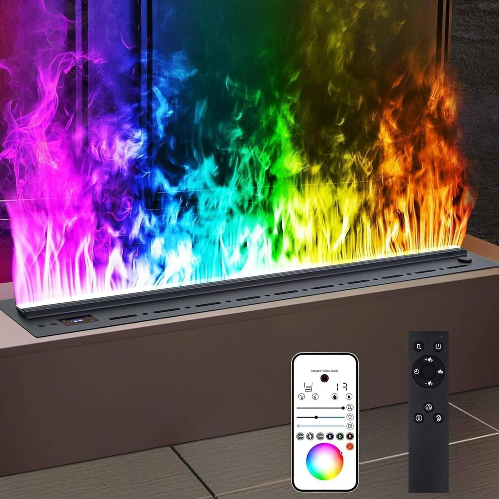 Kominek Parowy 3D, NawilżAcz Powietrza Z Atomizerem I 7 Regulowanymi Kolorami PłOmienia, Wpuszczany Kominek Elektryczny Z Sztucznymi PłOmieniami Do Biura, Domu, Hotelu, Restauracji APP-31.5"