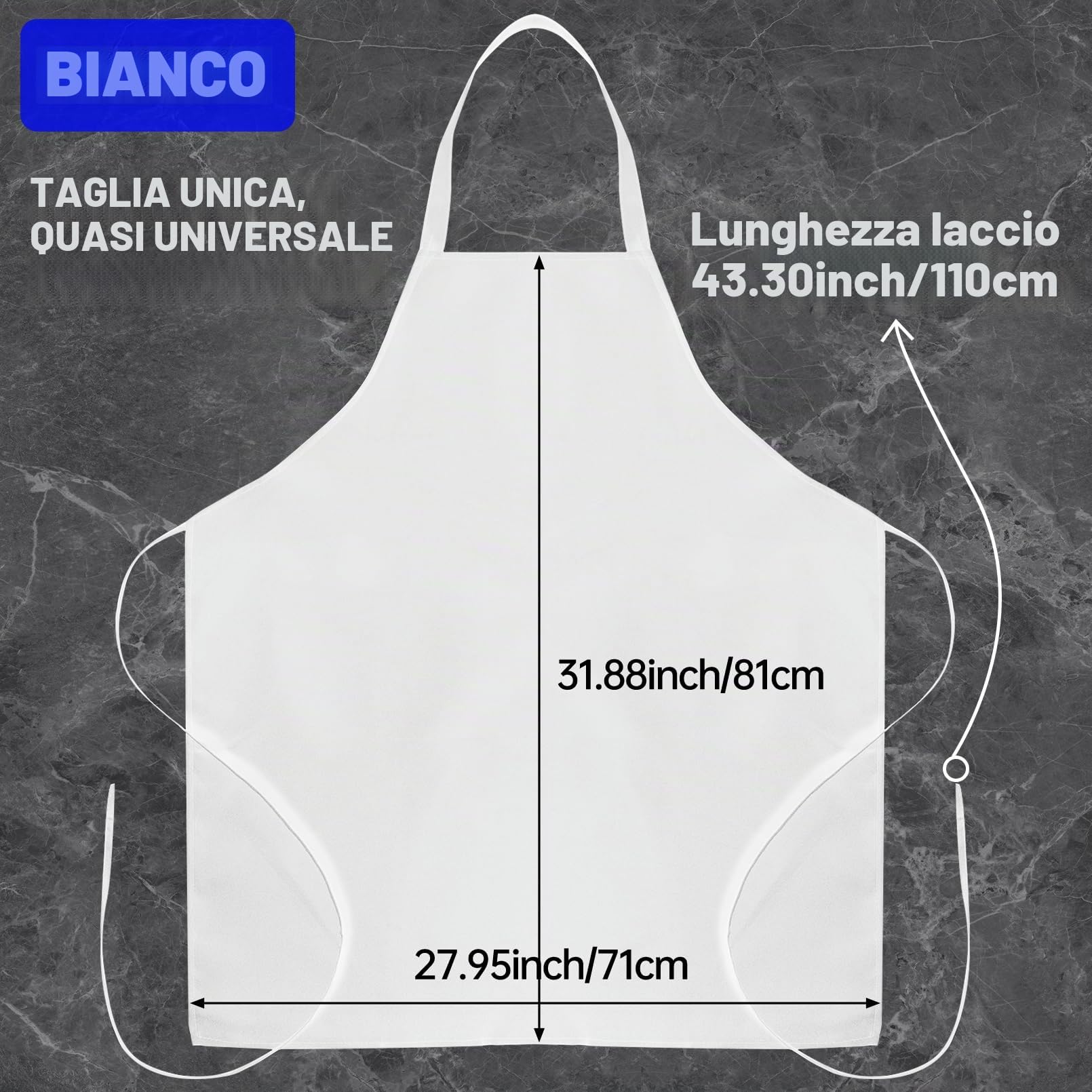 Confezione da 12 grembiuli unisex bianchi, con lacci extra lunghi, grembiule da chef senza tasche, per donne e uomini, per cucina, ristorante, barbecue, pittura