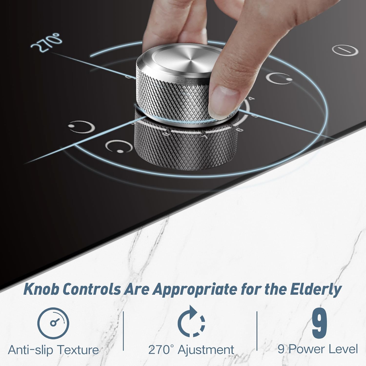 Noxton Electric Cooktop 24 Inch, Knob Control 4 Burners Electric Stovetop, Built-in Radiant Ceramic Stove, Residual Heat Indicator, Overheating protection, 6000W 220-240V Hard Wired (No Plug)