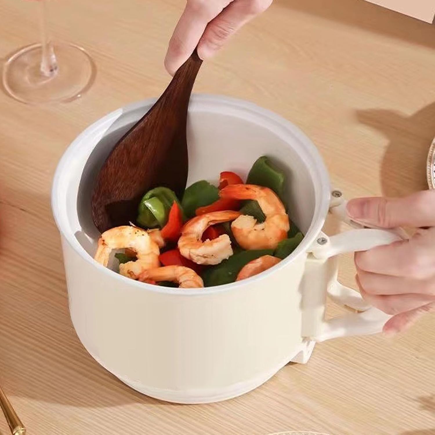 Pssopp Mini Electric Cooker with Foldable Handle, Quick Heating, Multi Functional, Compact Size, Easy to, for Home Kitchen (US Plug)