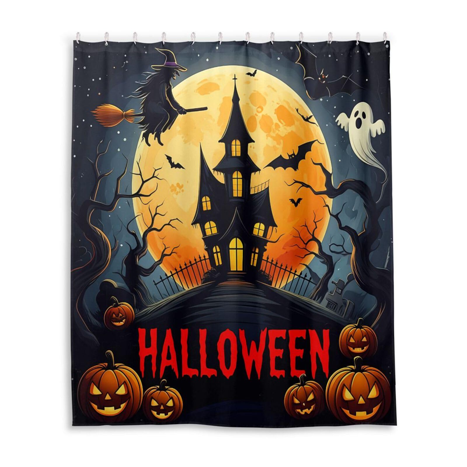DUOBU Halloween Night Shower Curtain Washable Waterproof Fabric Bath Curtain 60x72Inch Shower Curtains with Hooks for Bathroom Decor