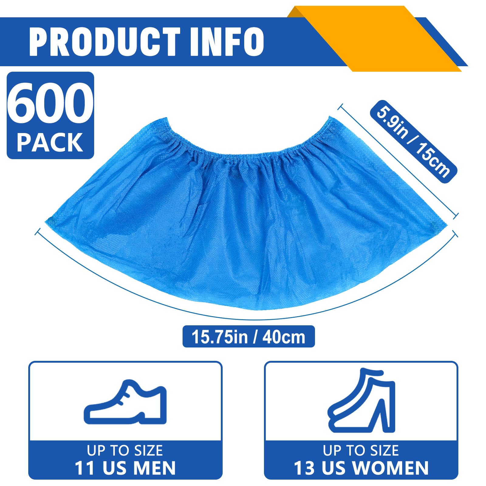 Paquete de 600 fundas desechables para zapatos (300 pares), duraderas y reutilizables para interiores, tela no tejida azul, fundas desechables para botas y zapatos, tamaño más grande para varios