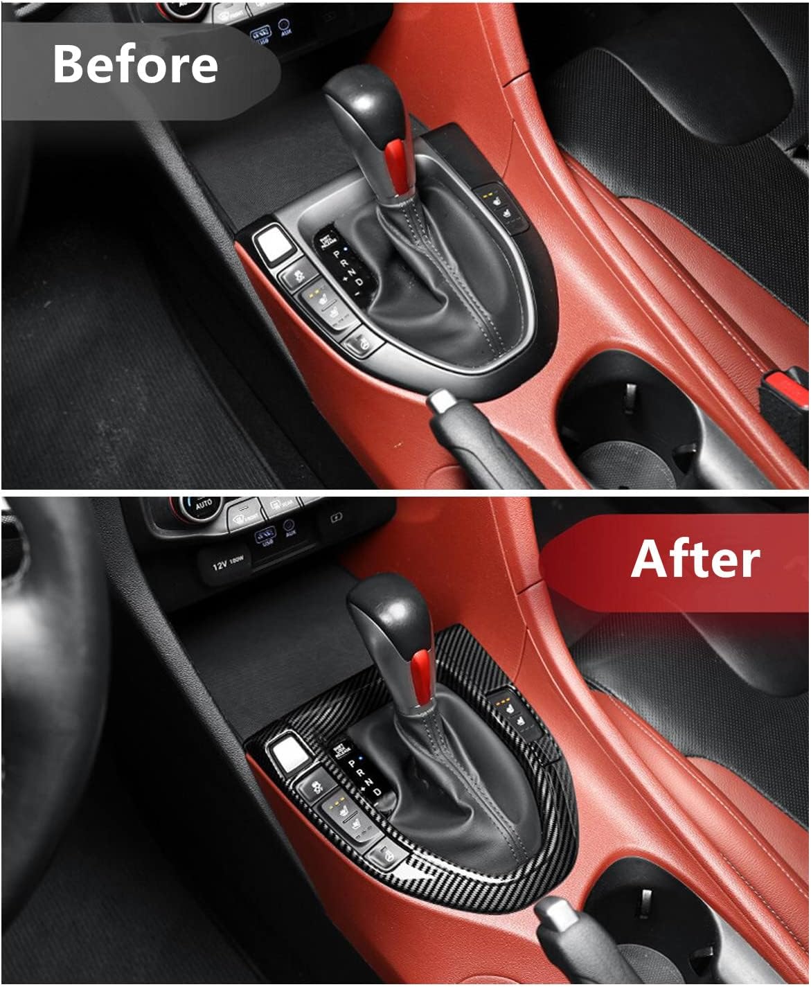 Carbon Fiber Style Car Gear Shift Panel Cover Central Control Protective Sticker Compatible with Hyundai Veloster JS N line 2019-2022 Accessories(Suitable for Automatic Transmission)