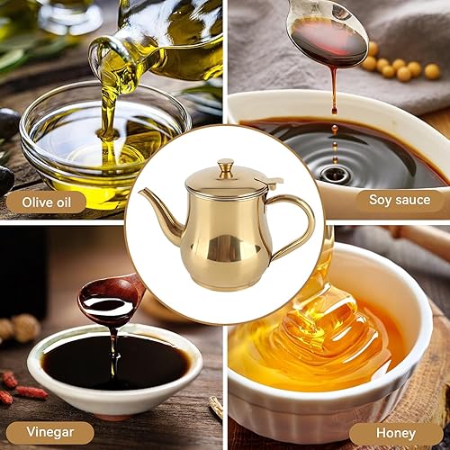 Miniatura 7 de Botella dispensadora de aceite de oliva, dispensador de aceite y vinagre dorado de 16.9 fl oz, dispensador de aceite de acero inoxidable con