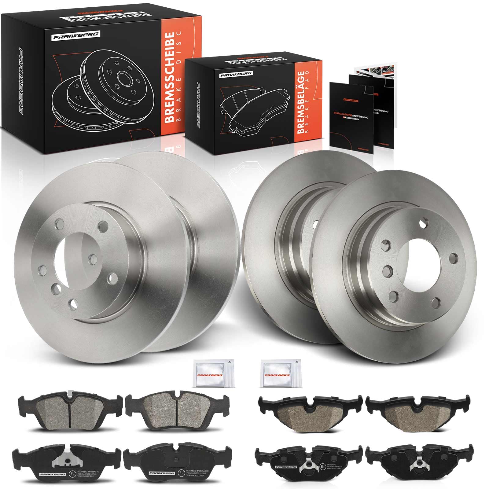 Frankberg Bremsensatz inkl. 4x Bremsscheiben + 8x Bremsbeläge Vorne Hinten Kompatibel mit 3er Cabriolet E36 3er E36 3er Touring E36 Replace# 34216750190, 34111164498
