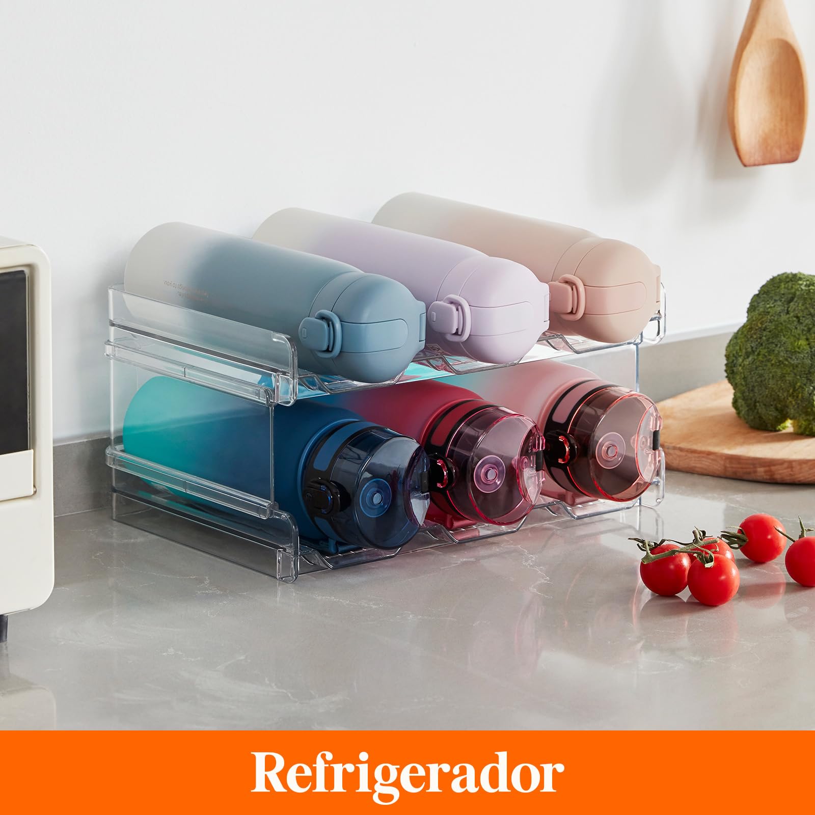 Lifewit Organizador de Botellas de Vino y Agua Apilable para Armario, Frigorífico, Despensa - Portabotellas de Plástico para Almacenar en Encimera, Armario, Oficina - Pack de 2