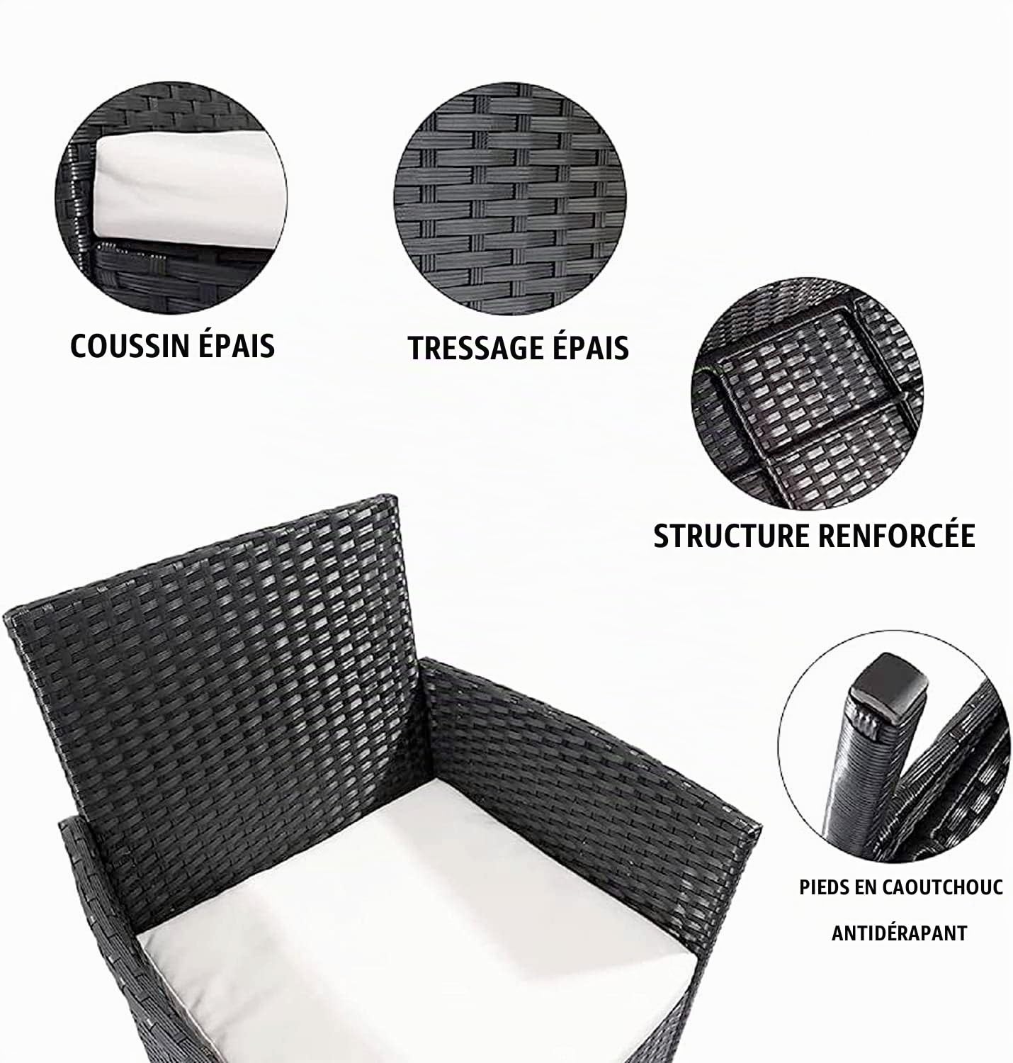 Arreditaly Ensemble de meubles de jardin salon salon en rotin 4 places avec table basse et étagère en verre 2 fauteuils et canapé 2 places pour jardin extérieur piscine coussins amovibles (blanc)
