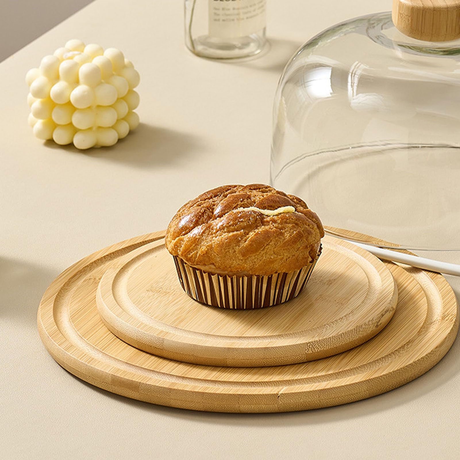 HEEPDD Alzata per Torta in Legno con Cupola in Vetro per Dessert con Coperchio Nan per Torte Dessert Frutta Snack Pasticceria Antipasti Prodotti da Forno (ambra)