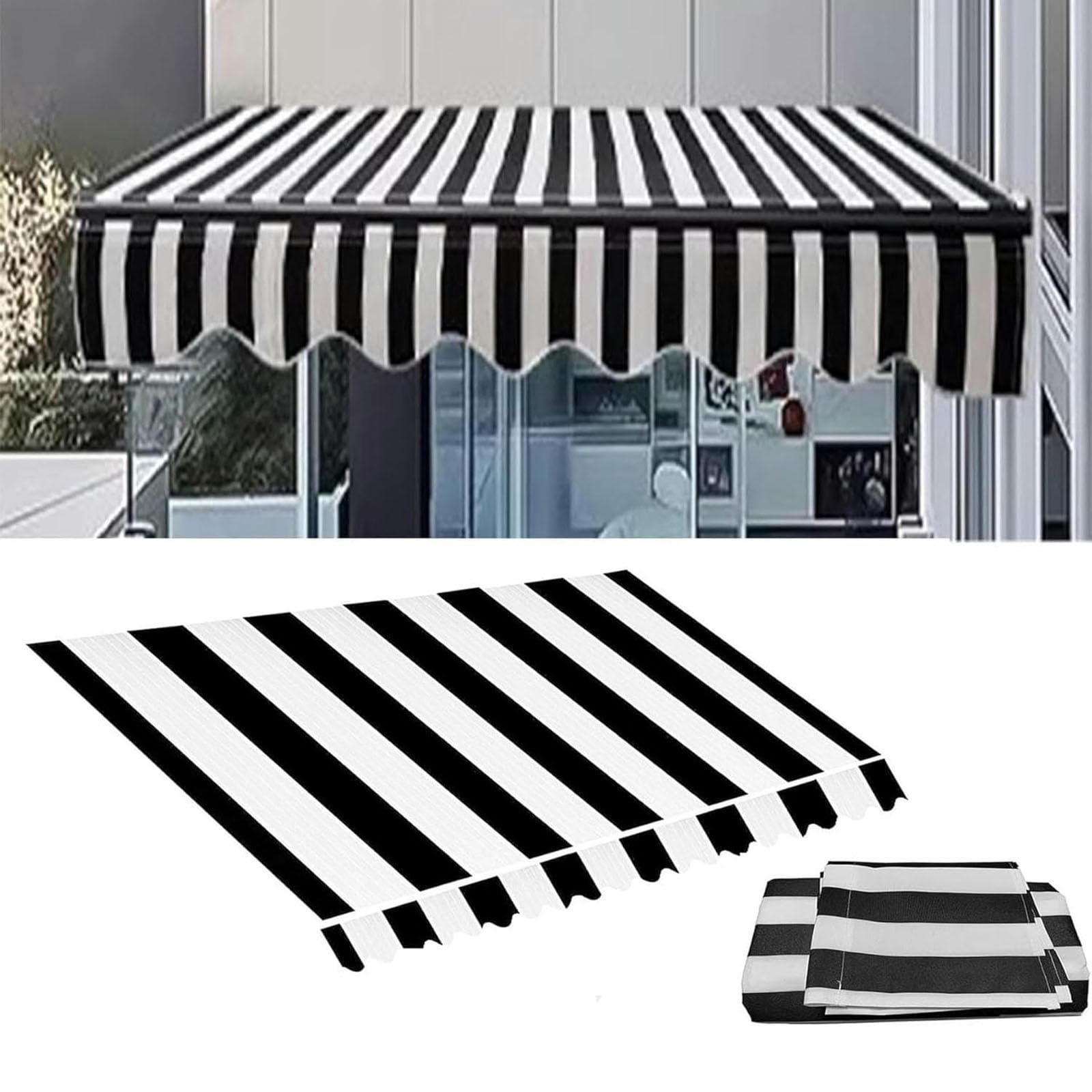 2m 2.5m 3m 3.6m 4m 5m Garden Awning Replacement Fabric Top Cover Front Valance,Awning Fabric Replacement Window Awning Cover(Black 2,10x8ft/300x250cm)