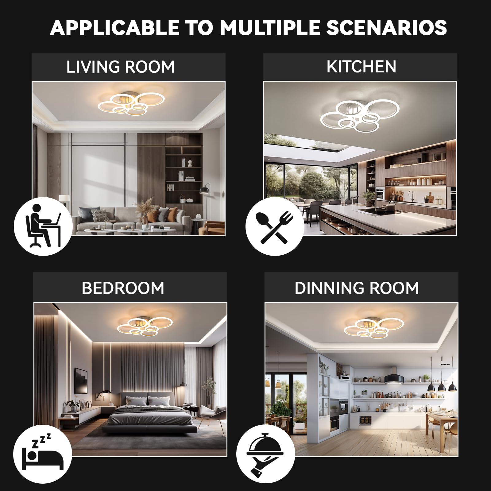 72W Wohnzimmerlampe mit Fernbedienung&App,Helligkeit Einstellbar,Φ80cm,6 Ring,Modern Deckenleuchte Wohnzimmer,2800k-7000k,6400lm,Led Deckenlampe fur Wohnzimmer Schlafzimmer Küche Flur,Superhell