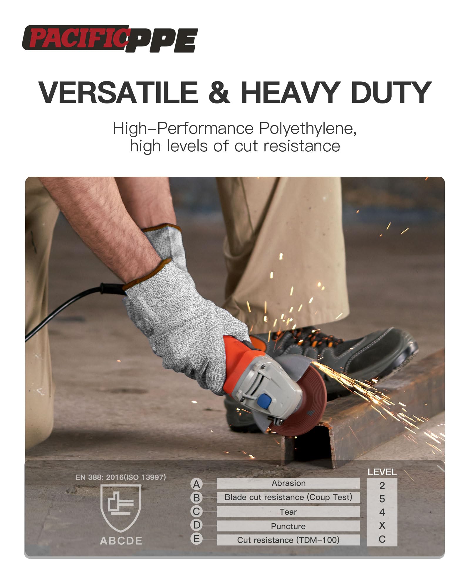 PACIFIC PPE Schnittfeste Handschuhe, Lebensmittelqualität, Schutzklasse 3, Sicherheits-Küchenhandschuhe, maschinenwaschbar, langlebig, Metzgerfleischschneiden, Austern-Shucking, Größe L Baumarkt