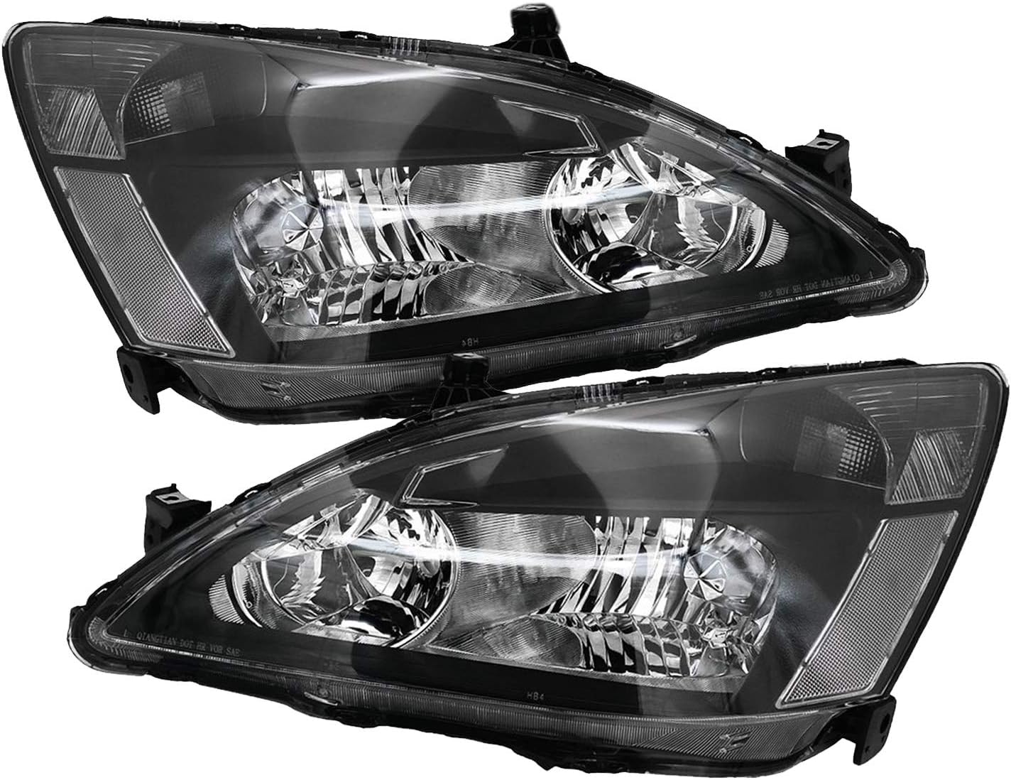 Compatible/Replacement For 03-06 Honda Accord Replacement Black Pair Headlights Headlamps Clear Turn Signal Reflector