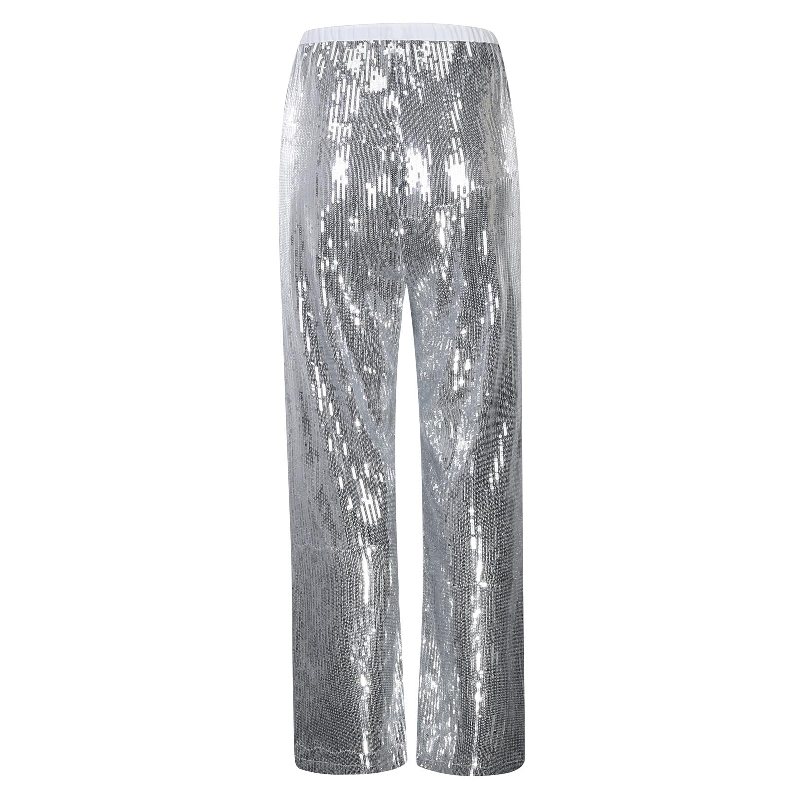 Generico Paillettes Pantaloni Pantalone A Vita Alta Zampa Casual Curvy Elegante con Completo Larghi Culotte Brillantini vestibilità Comoda Donna Pantaloncini Extra