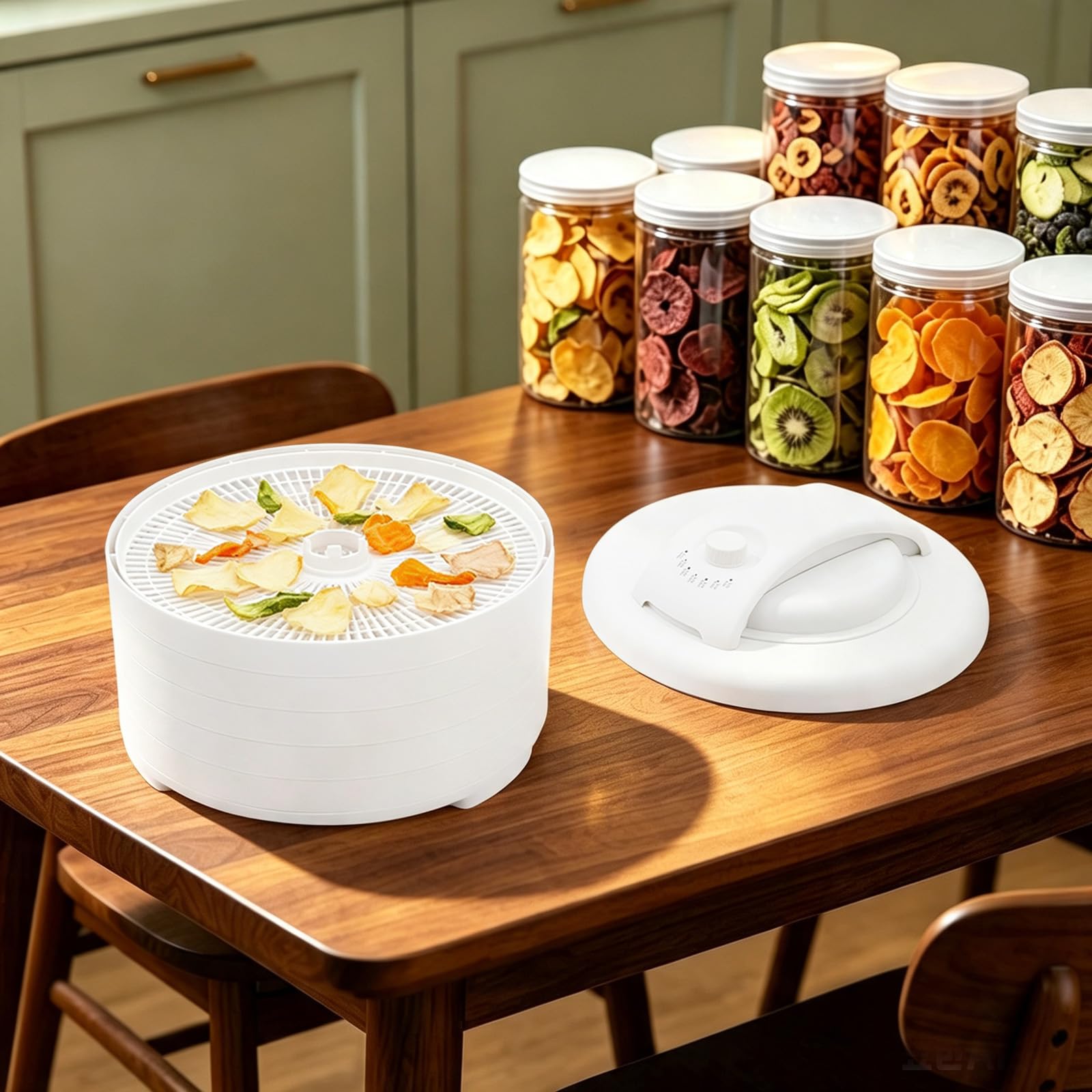 Deshidratador portátil de 450 W, secadora de alimentos con función de recirculación, control de temperatura 35-71 °C, 5 bandejas apilables, sin BPA, para frutas, verduras, hierbas, carne y pescado, 34