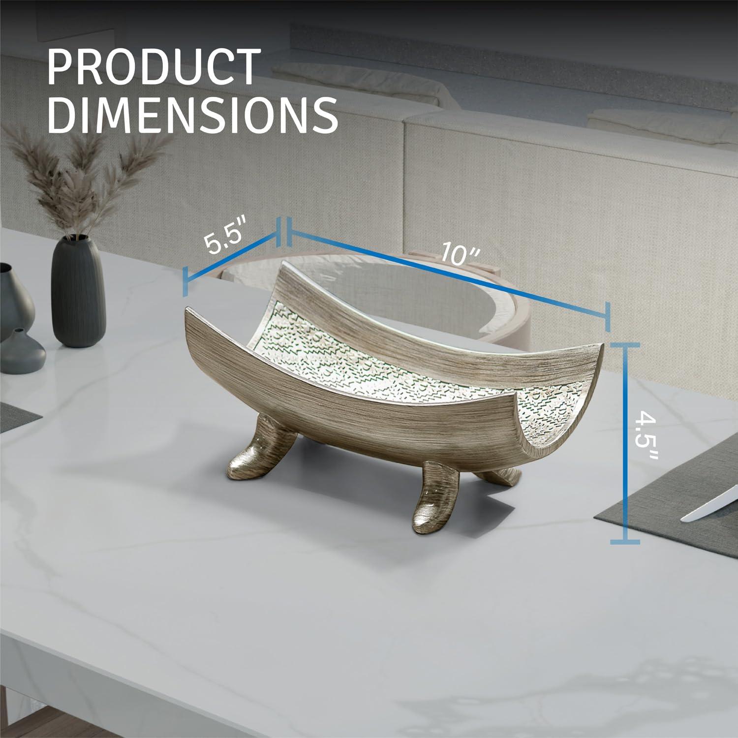 Creative Scents Dublin - Cuenco decorativo plateado – Elegante bandeja de decoración del hogar para exhibir artículos como decoración de mesa de café, centro de mesa de sala de estar, decoración de
