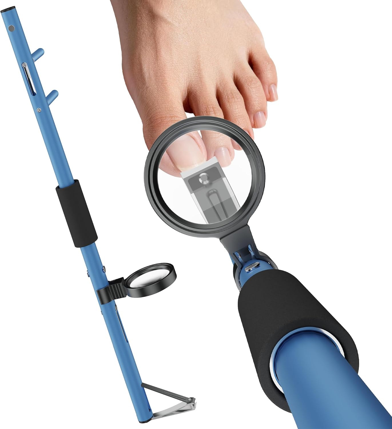 Long Handled Toenail Clippers 20 inch with Magnifier, Ergonomic Wide Jaw Nail Cutter for Thick Nails, Ideal for Seniors, Arthritis, Disabled and Limited Flexibility (Blue)