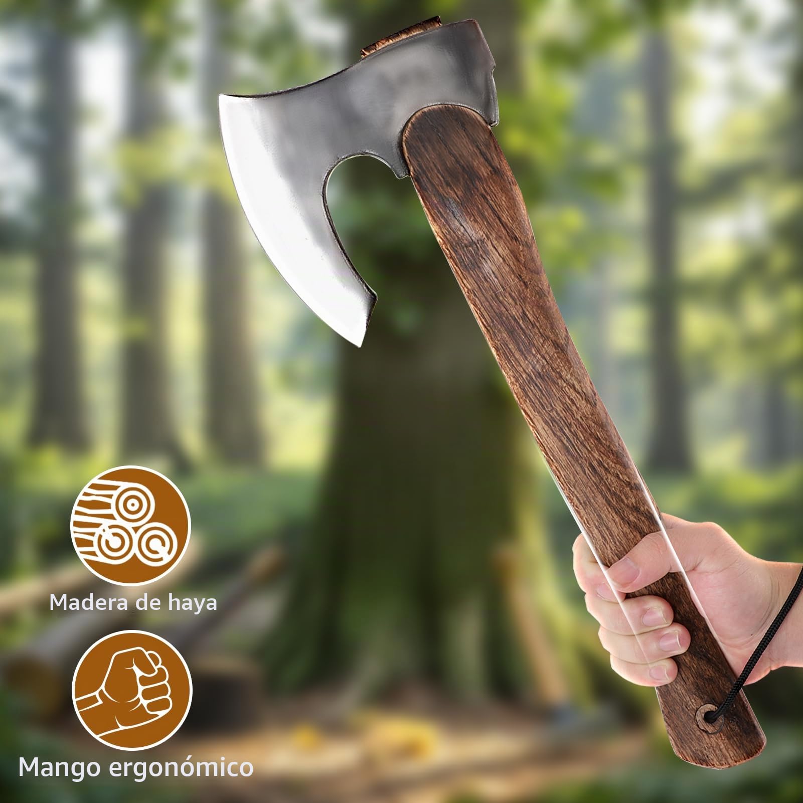 Hacha vikinga, hecha a mano, caza, hacha de camping, hacha outdoor, hacha nórdica de supervivencia para camping, hacha bushcraft para aventuras outdoor Acero al carbono 1095, mango de palisandro, idea