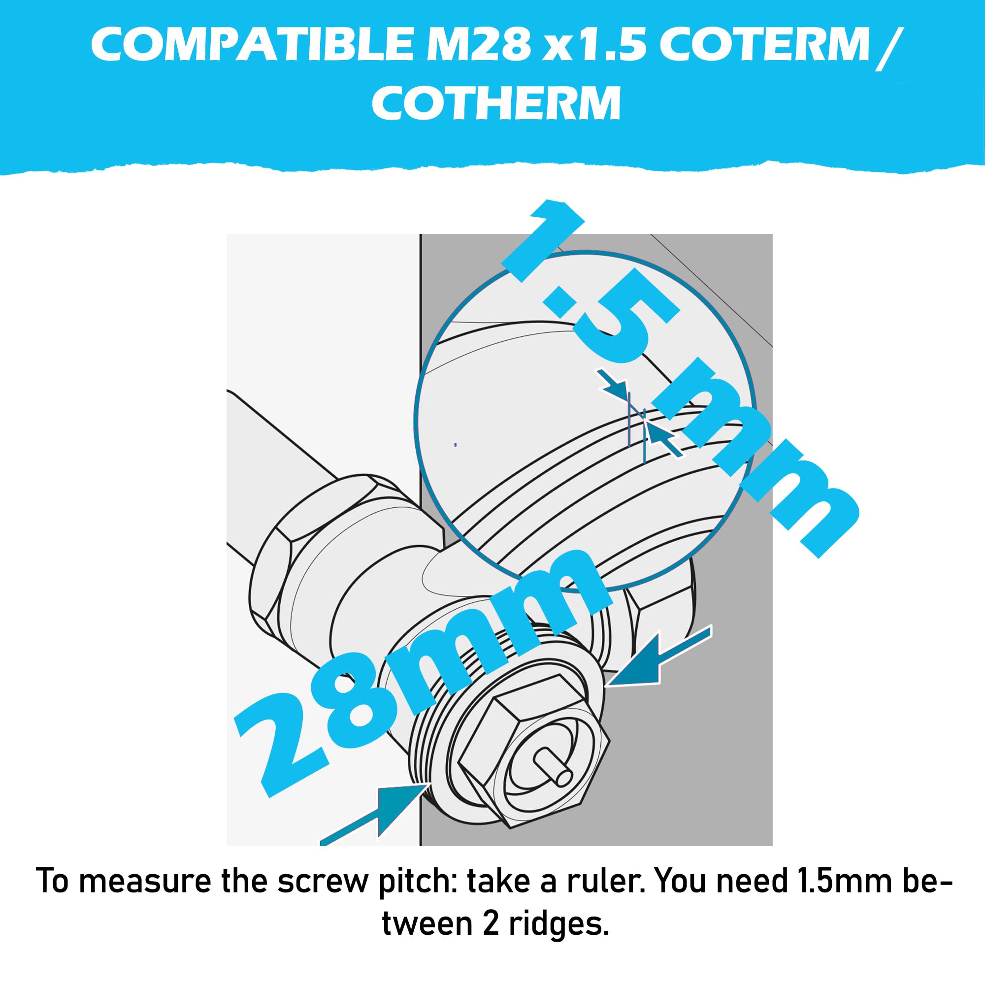 BLUMKRAFT Set of 2 Radiator Adaptors M28 x 1.5 Coterm/Cotherm (Prototype) to M30 x 1.5 for Thermostat/Thermostatic Head M30 x 1.5 Male - Image 3