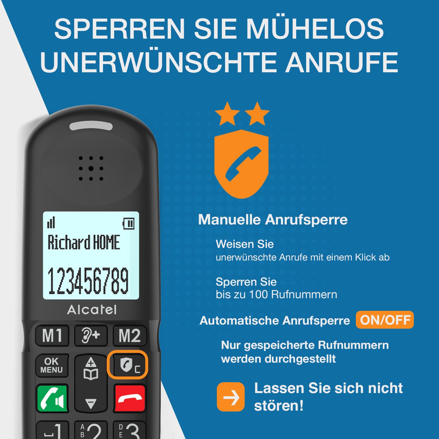 ALCATEL XL685 - Schnurloses Festnetztelefon DECT für Senioren im XL-Format - Hochauflösendes Grafikdisplay - Große Tasten - Audio Boost - Freisprechfunktion - Anrufblockierungsfunktion - Schwarz
