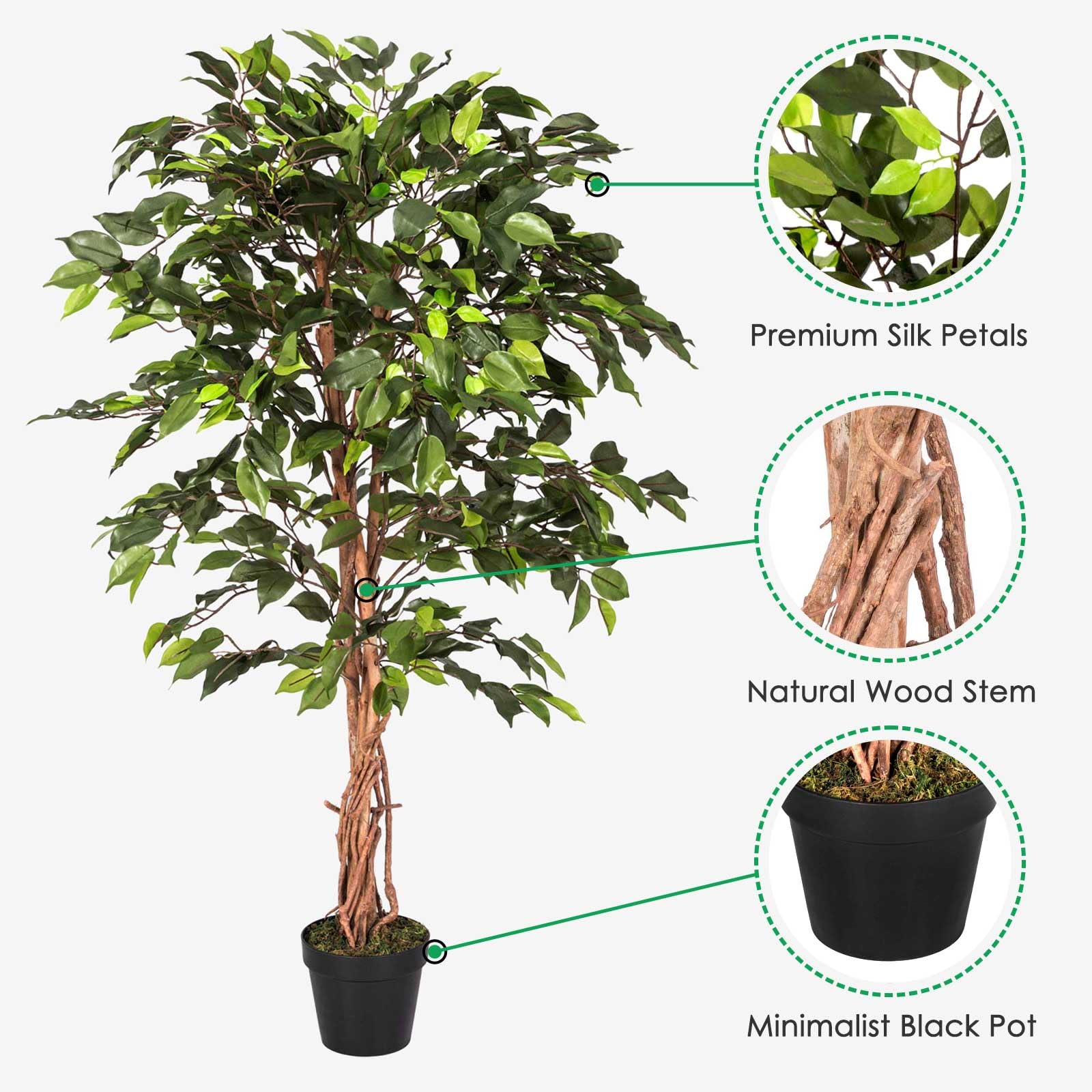 HOMESCAPES Płaczący Figowiec Benjamina Zielony w doniczce 122 cm