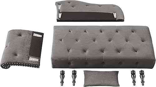 Miniatura 153 de Polibi Tumbona pequeña de 58 pulgadas con cabeza de clavos, moderna tumbona de terciopelo copetuda para sala de estar u oficina, sofá de descanso /