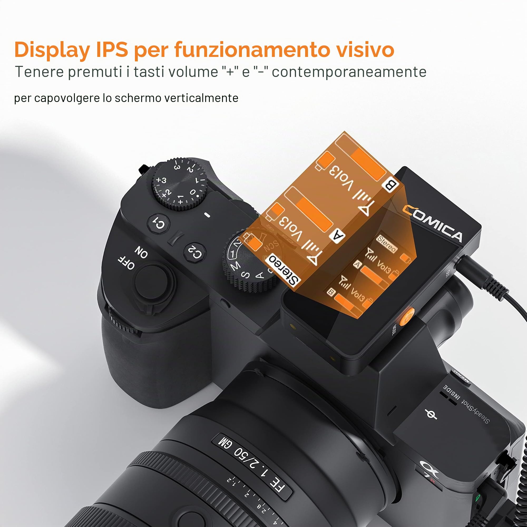 COMICA Vimo C3 Microfono Lavalier Wireless con Cancellazione del Rumore e Modalità di Sicurezza, Doppio Microfono Wireless 2.4G per Fotocamere DSLR iPhone Videocamera PC Android Live Streaming