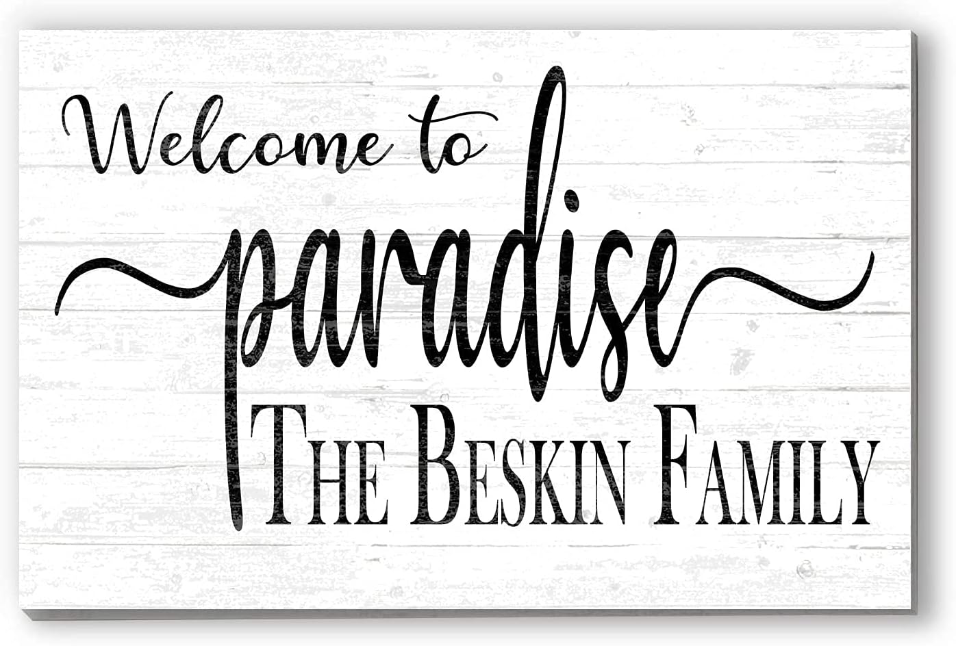 Custom Welcome to Paradise Sign - Beach Home Name or Family Sign - Wall Decor for New Home, Wedding, Anniversary, Couples Gift, AirBnB (White)