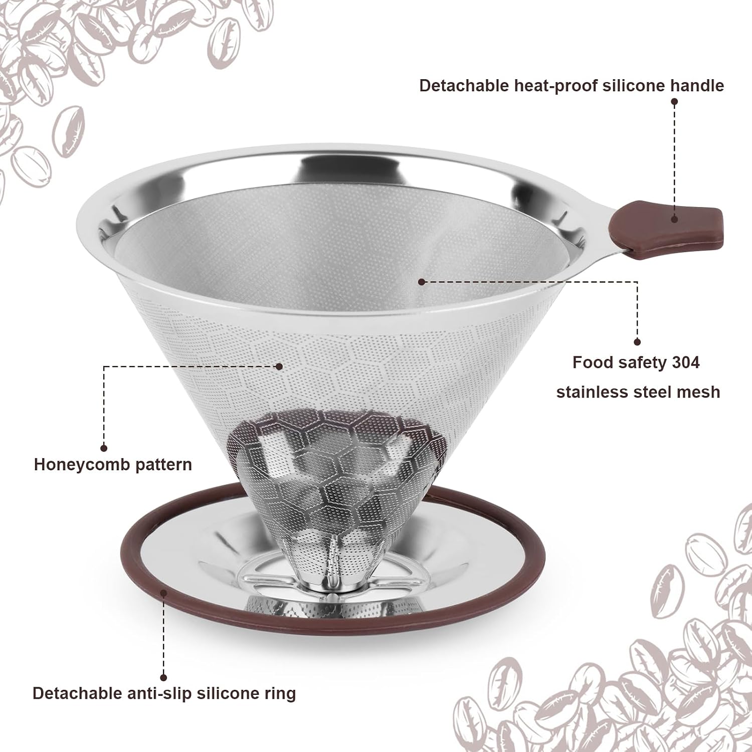 Reusable Stainless Steel Coffee Filters, Paperless Pour Over Coffee Filter for Making Hand Brew Coffee, with Cleaning Brushes and Spoon image 4