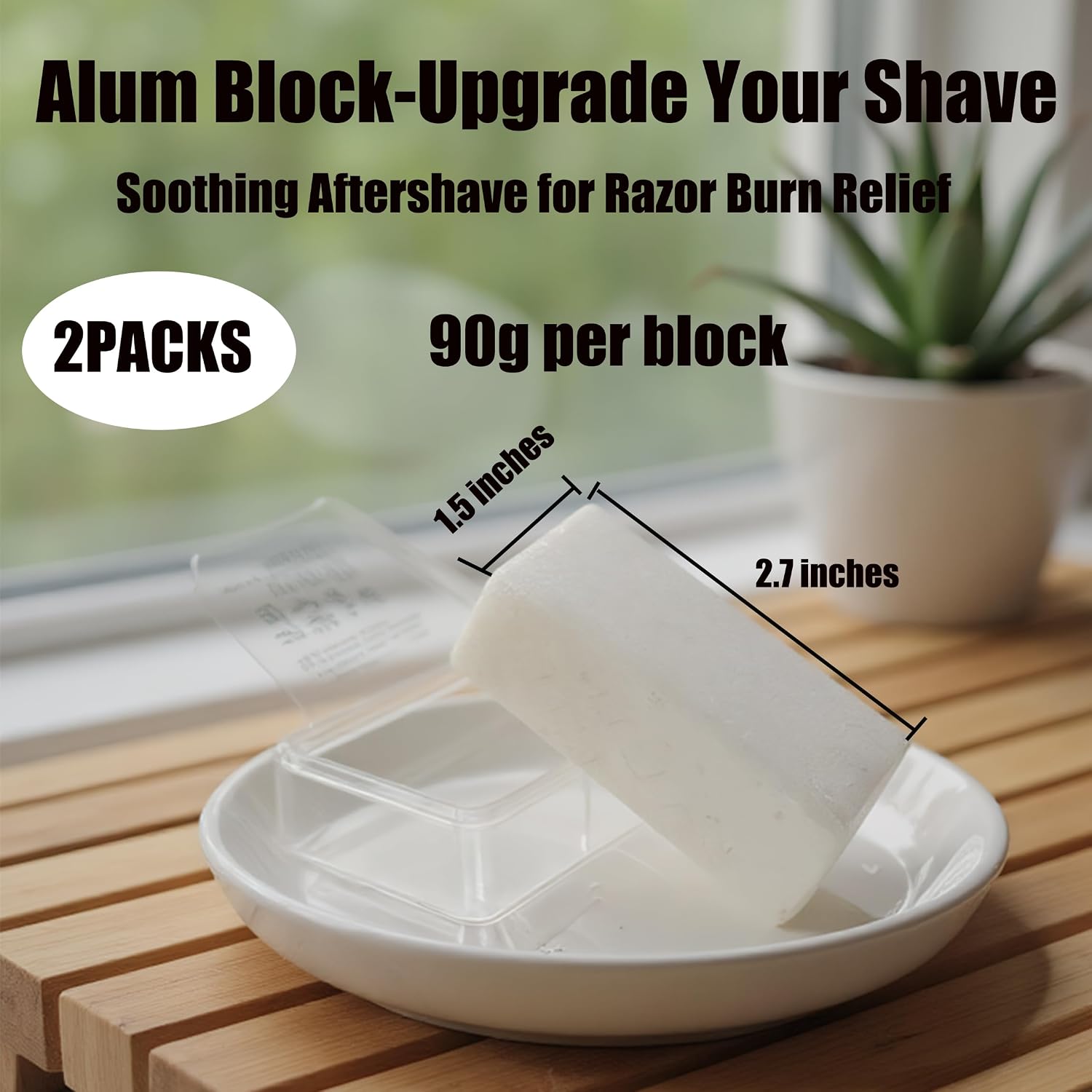 2 Pack Alum Block for Post-Shave, Natural Aftershave Stone, 3.17 Oz