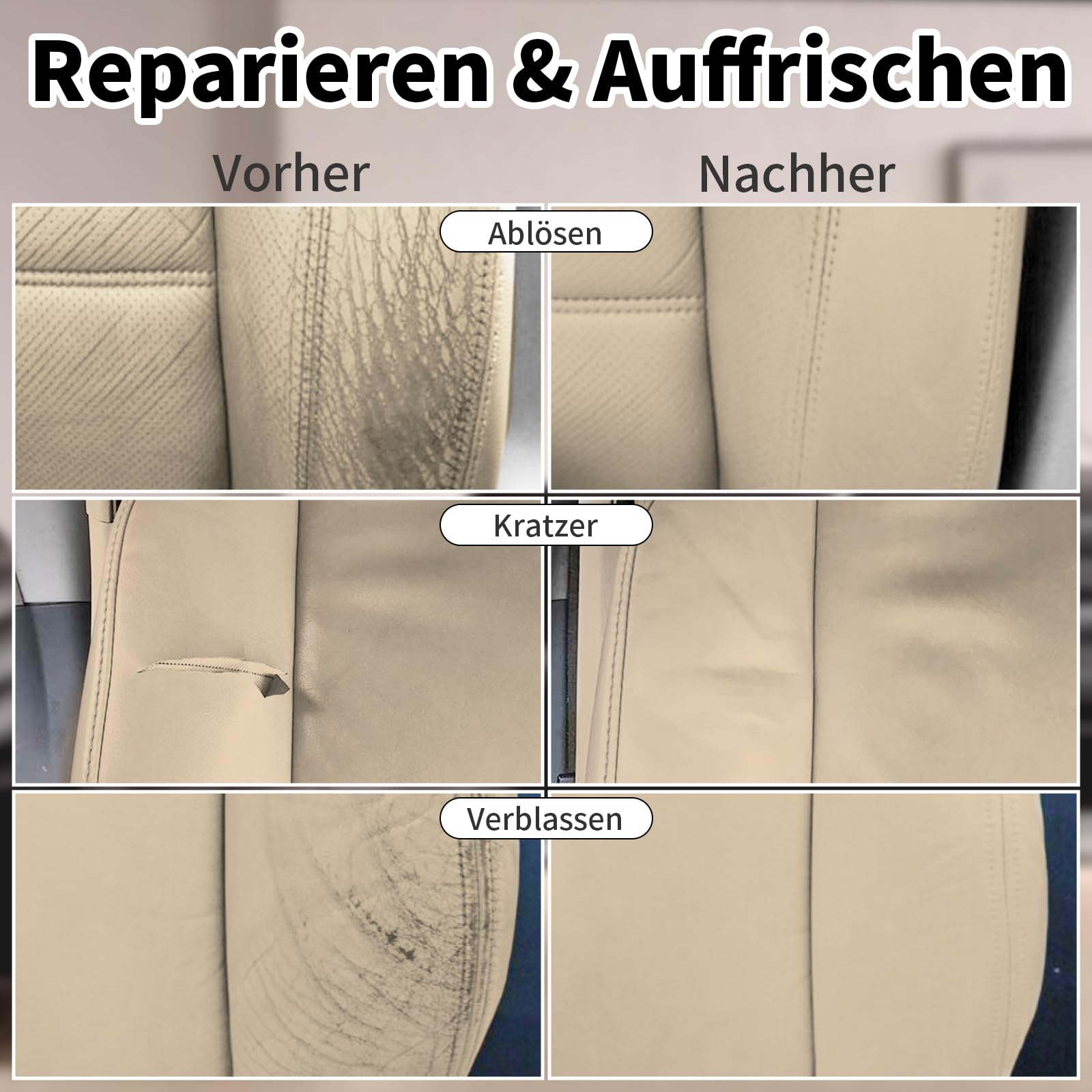 240g Lederpflege Auto,Leder Reparatur Set Beige,Flüssigleder,Lederfarbe,Kunstleder Reparaturset zum Reparieren von Sofas,Vinylmöbeln,Autositz,Lederschuhen,Sattel bei Verblassen und Kratzern