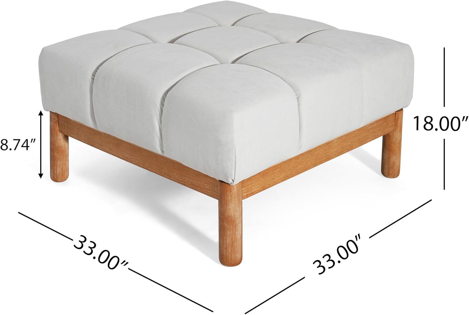 Christopher Knight Home Annette Square Ottoman Footstool with Grid Tufting, Living Room Sofa Ottoman with Wood Frame, Fabric Upholstery Coffee Table, Comfy Seating with Dense Foam Padding, White