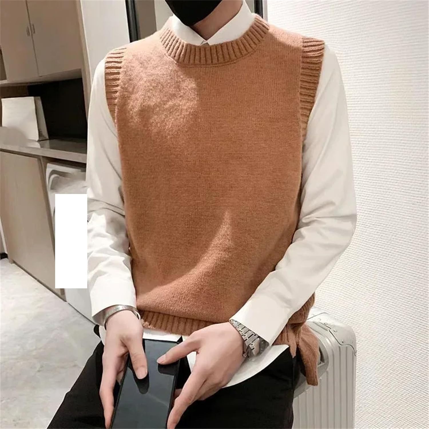 Men's Round Neck Sleeveless Vest Knitted Sweater Business Office Bottom Knitted Vest