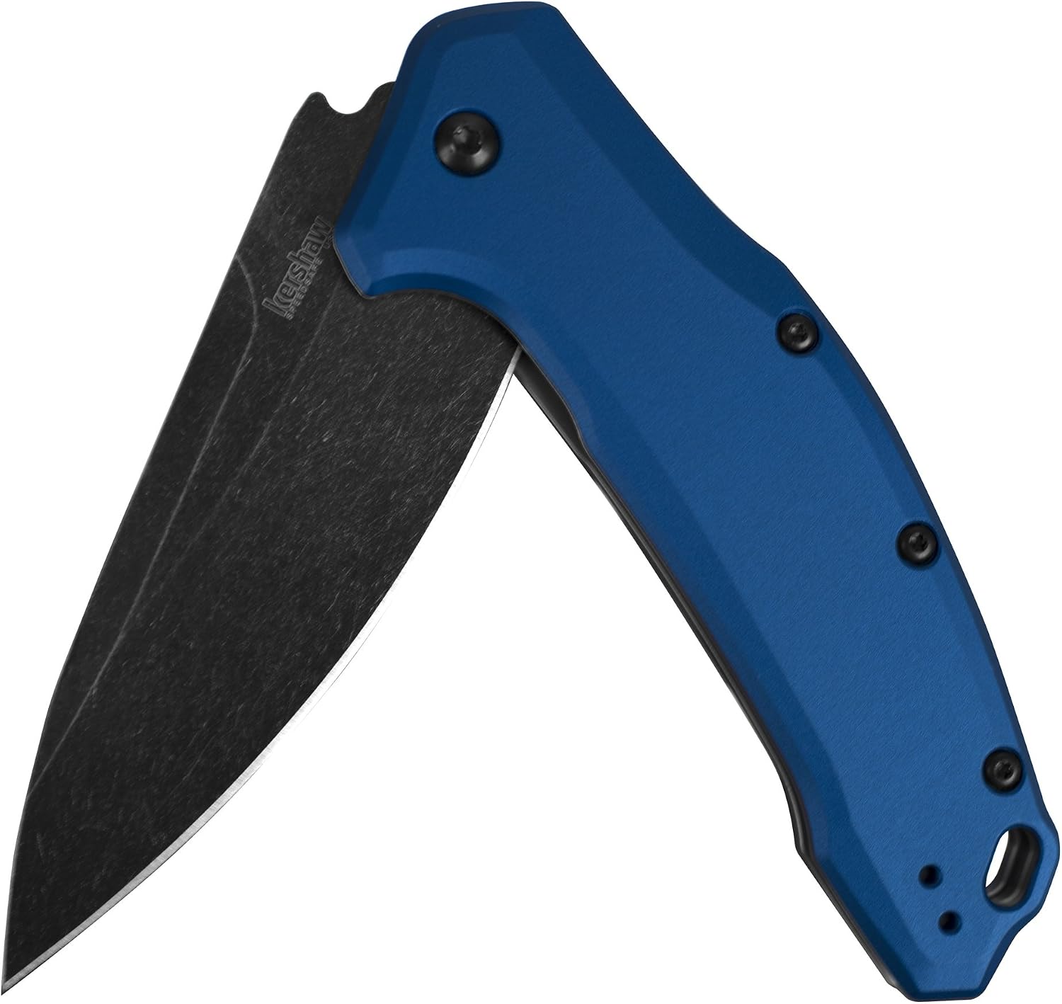 Kershaw Link Blue Aluminum BlackWash Pocket Knife (1776NBBW); 7.6” 420HC Stainless Steel Blade and Machined Aluminum Handle with SpeedSafe Assisted Opening, Liner Lock, Reversible Pocketclip; 4.8 OZ.