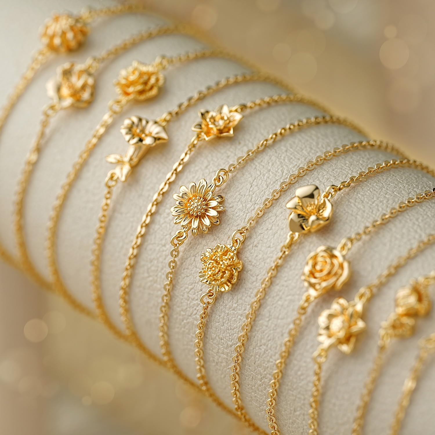 MYEARS Birth Flower Bracelets for Women Gold Sideways Charm 12 Months 14K Simple Dainty Chain Floral Jewelry Gift - Image 4