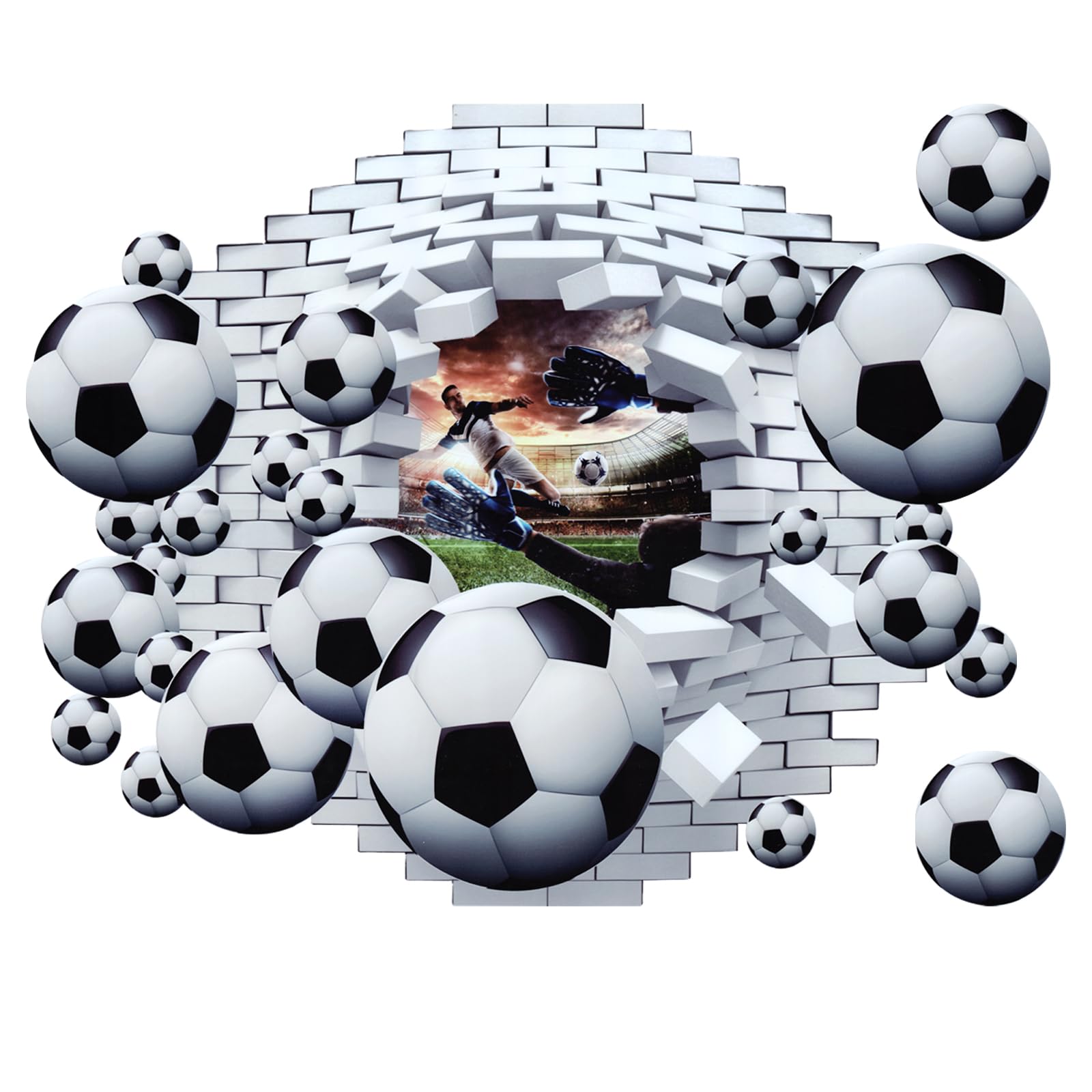 aupawdy Wandtattoo Fussball, Fußball Wandtattoo Durchbruch Wandaufkleber für Kinderzimmer Jungen,Bunte Fußball Wandbild, Wand Deko Fussball Aufkleber für Jugendzimmer Schlafzimmer, 50×60CM
