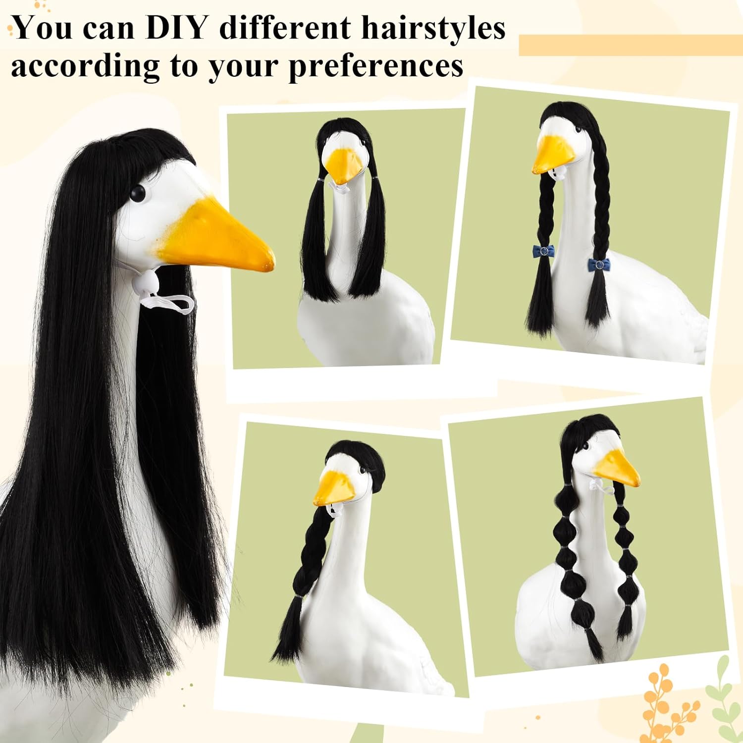 3 Pcs Porch Goose Wigs,Porch Goose Outfit Suitable for 17 Inch and 23 Inch Statue,Cute Outdoor Statue Accessories,Patio Yard Goosey Wig for Lawn Goosey Garden(Fashion) - Image 6