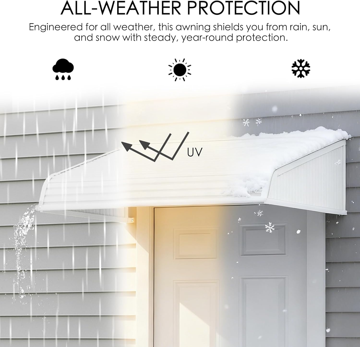 Kozyard Window Awning 66''W x 40''D with 2 Side Wings, Aluminum Frame with Impact-Resistant PVC Panels, Shade Angle Set During Installation, Rain, Snow & UV Protection Door Canopy