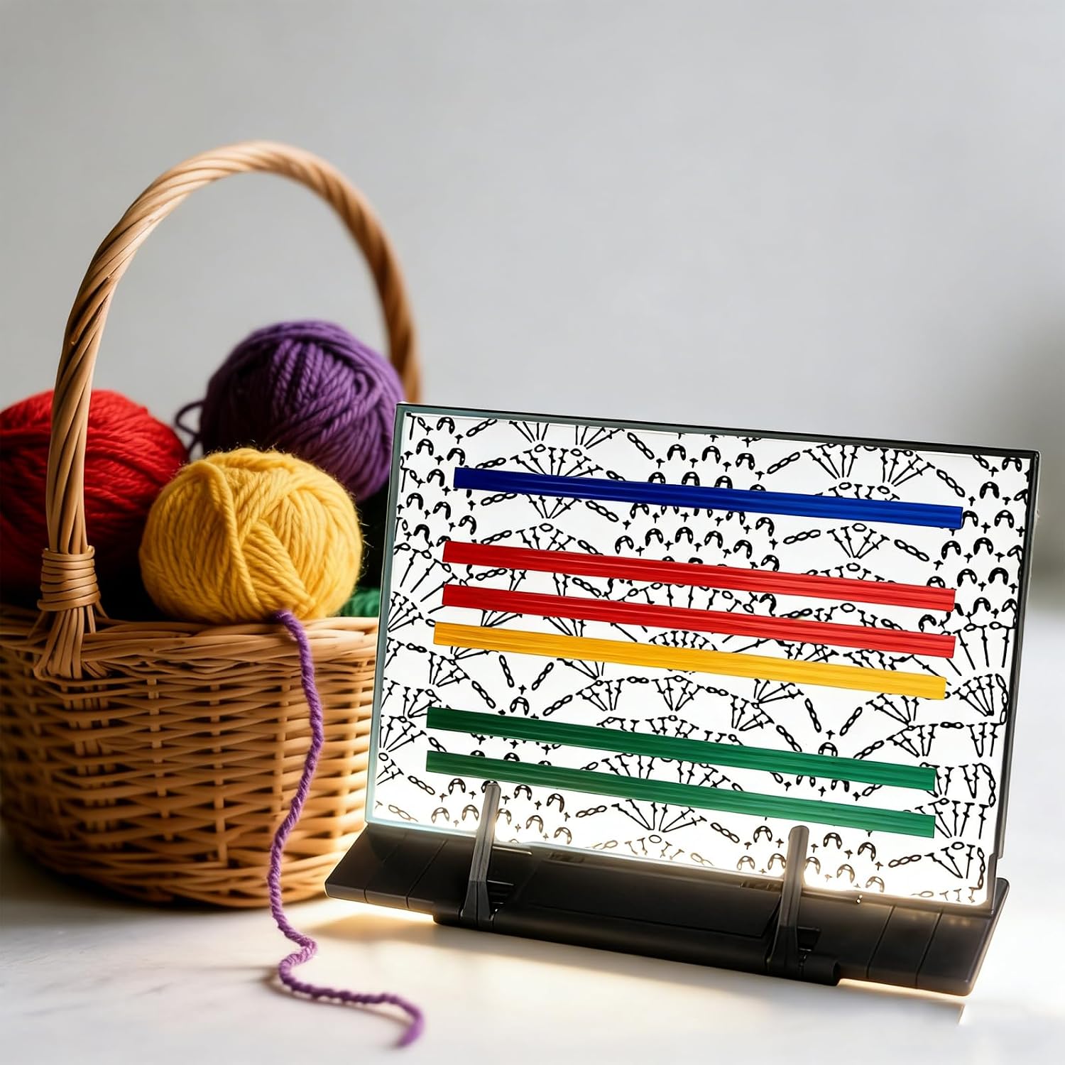 bositigo Knitting Pattern Holder with 6Pcs Replacement Colorful Magnets, Cross Stitch Supplies & Knitting Accessories, 11.22 x 7.28 Inch Chart Keeper for Crochet, Cross Stitch & Craft Patterns